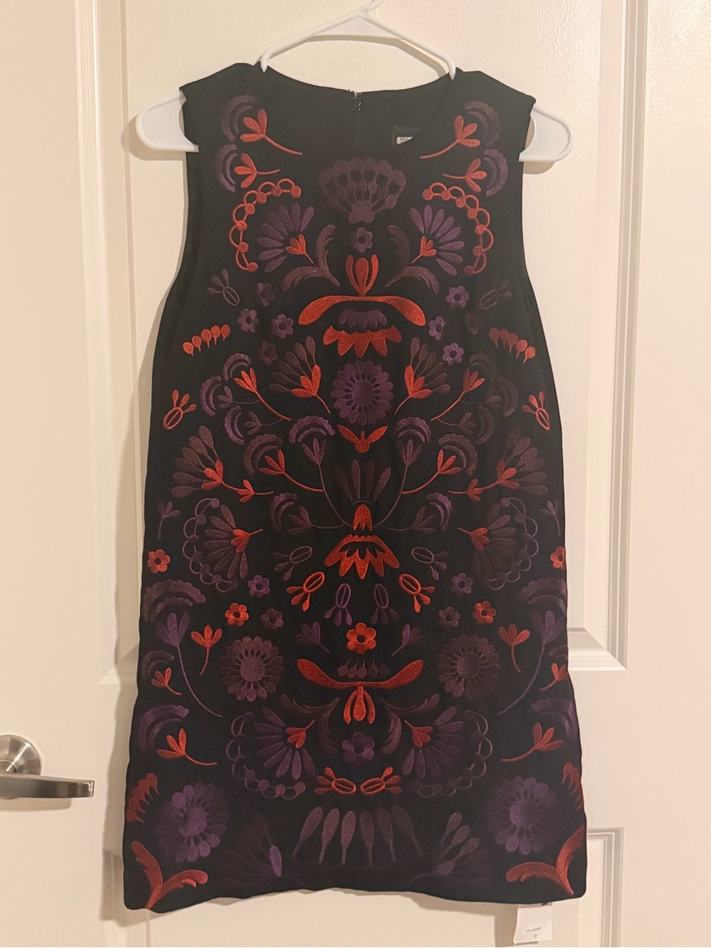 Cynthia Rowley Black Mini Dress with Red & Purple Floral Embroidery